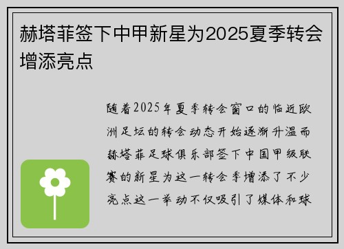 赫塔菲签下中甲新星为2025夏季转会增添亮点